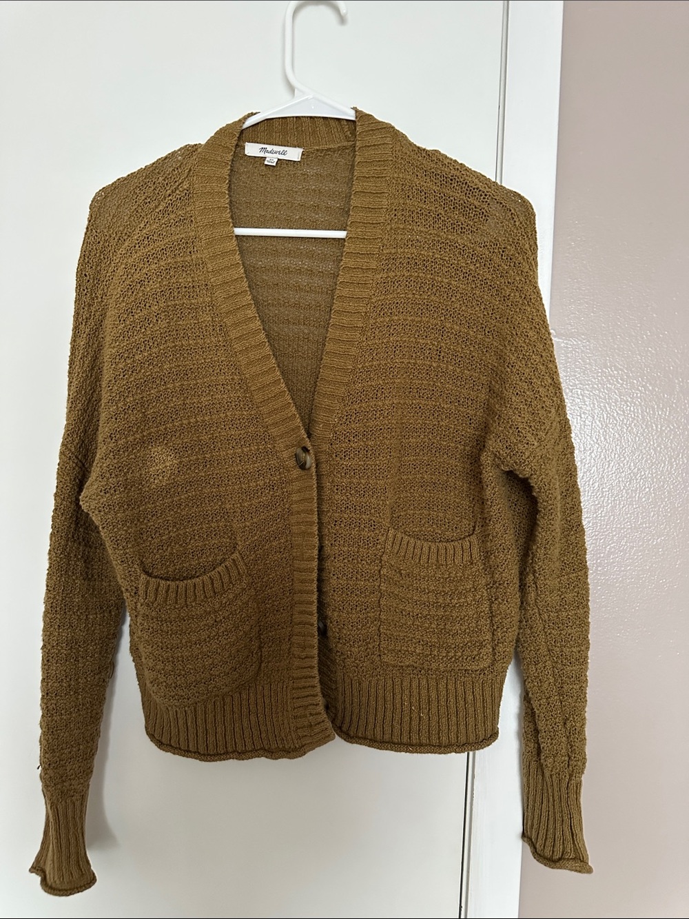Madewell Olive-Brown Chunky Knit Button Cardigan